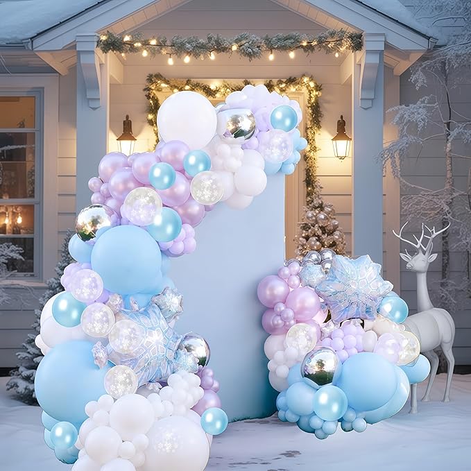 Purple Blue Snowflake Balloons Pastel Light Blue Purple White Balloons Pearl Winter Snow Wonderland Balloon Set for Girls Princess Mermaid Ice Birthday Christmas Baby Shower Wedding Party Decorations