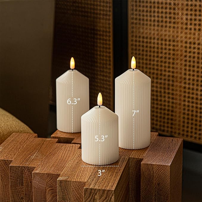 Flameless Candles with Remote, 3 Pack Battery Operated Candles Flickering Real Wax LED Fake Pillar Candles with Timer for Wedding Home Party, White