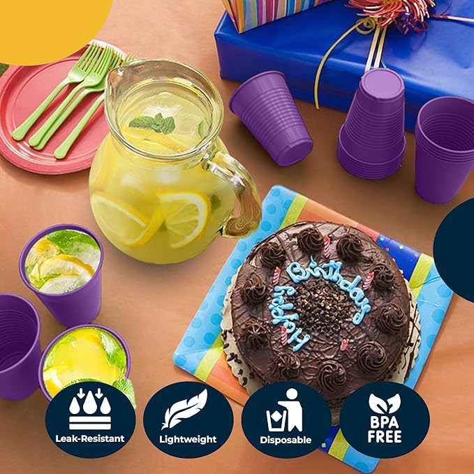 Exquisite Party Solids 12 Oz Purple Plastic Cups For Party Supplies 50 Pack | Purple Disposable Cups Plastic | Disposable Drinkware For Parties, Events & Everyday