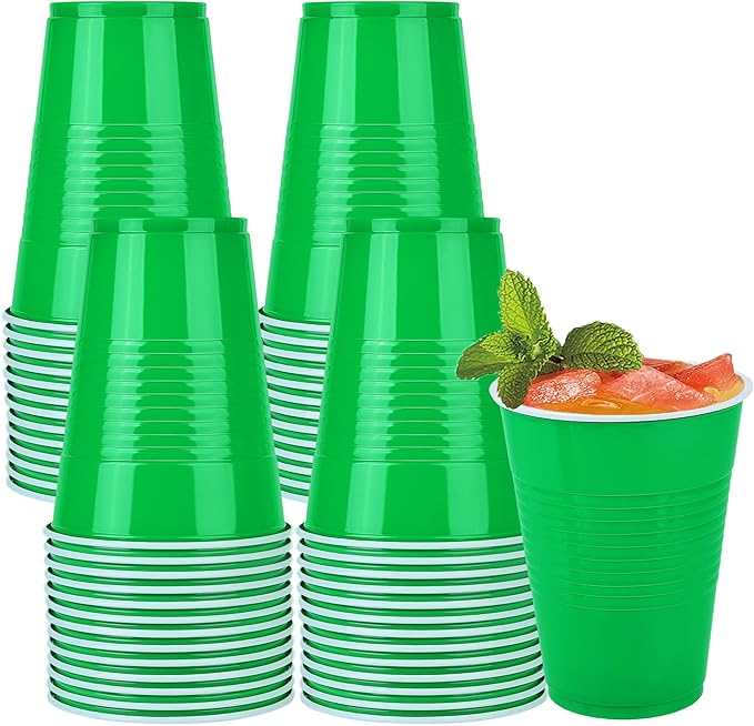 50 Pack 16 Ounce Disposable Plastic Cups Green Plastic Party Cups Heavy Duty Drinking Cup Bulk for Party Christmas Graduation Wedding Birthday Halloween Festival Supplies