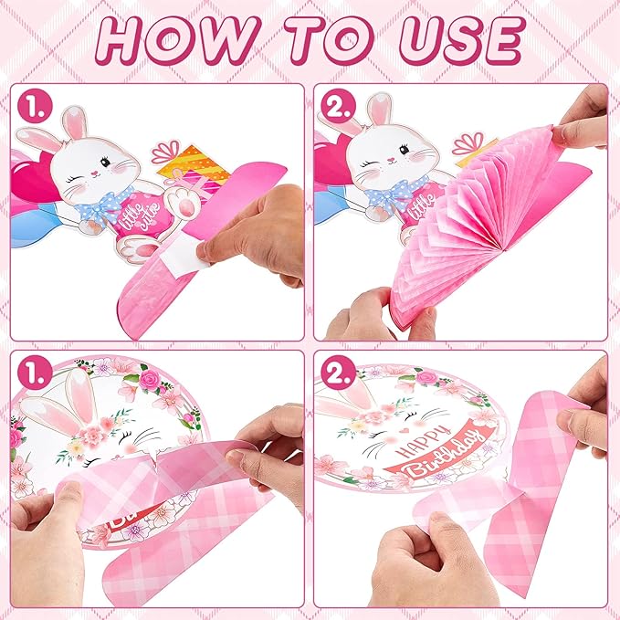 Epakh 10 Pcs Easter Bunny Party Centerpiece Cute Rabbit Table Decorations 3D Bunny Honeycomb Centerpiece for Girl Birthday Party Table Decorations Baby Shower Supplies