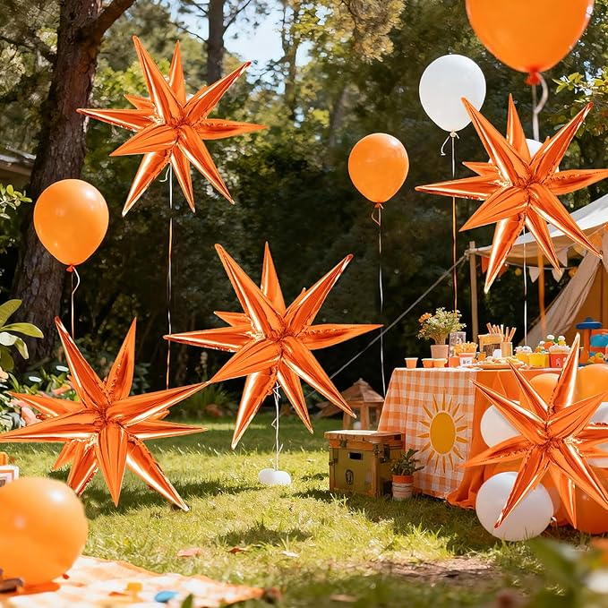 60Pcs Orange Star Balloons Foil Explosion Mylar Balloon 12 Point Spike Ballons Metallic Photo Backdrops for Christmas Halloween Thanksgiving Wedding Anniversary Birthday Fall Theme Party Decorations