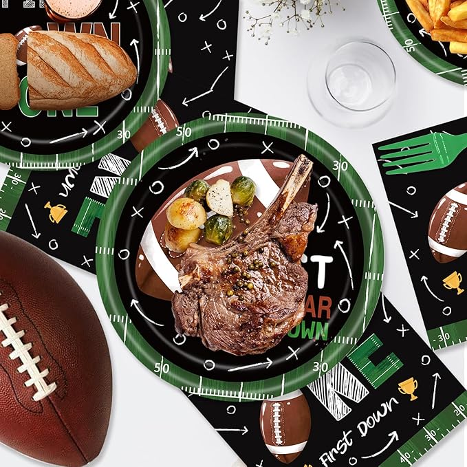 96Pcs Football Party Supplies Sport Theme Tableware Set Red Football Plates Napkins Forks Serves 24 For American Rugby Touchdown Tailgate Birthday Party Supplies