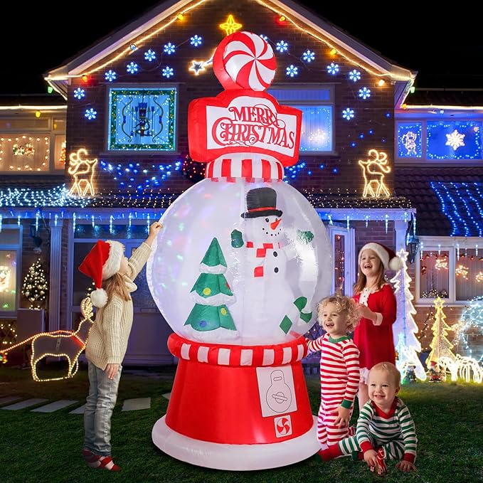 Taman 7.8 FT Christmas Inflatable Decorations Snowman Globe, Outdoor Decorations Built-in Bright Projector RGB Light Blow Up Christmas Decorations for Yard, Garden,Lawn Outdoor Holiday