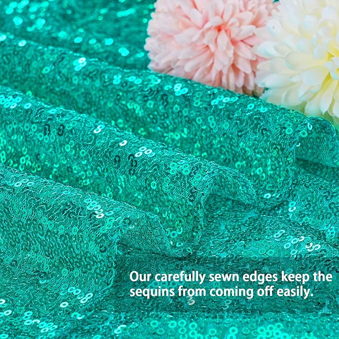QueenDream Lake Green Sequin Decorative Party Tablecloth: Large Shimmer Dessert Table Overlay 90x132 Inch Dinner Table Drapes Cocktail Easter Decor