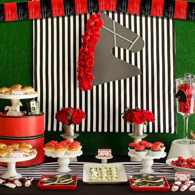 10 Pack 10 Feet Foil Fringe Garland Metallic Tinsel Streamers Banner Wall Hanging Backdrop for Parade Floats, Bachelorette, Casino Viva Las Vegas Game Night Birthday Party Decorations(Black Red)