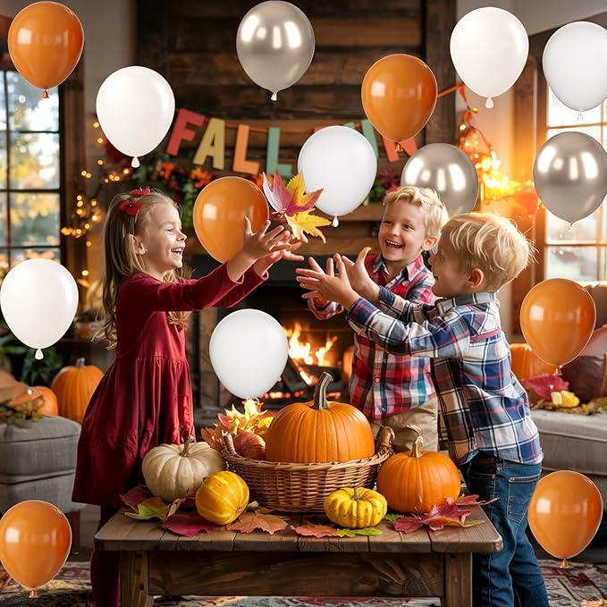 Orange Gold Balloons, 12 Inch Burnt Orange White Balloons with Metallic Gold Balloon for Autumn Harvest Thanksgiving Fall Pumpkin Theme Birthday Baby Shower Bridal Wedding Graduation Party Decorations