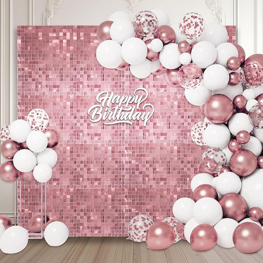 36 PCS Deep Pink Shimmer Wall Backdrop, Square Sequin Photo Backdrops Panel, Glitter Wall Background for Birthdays, Weddings, Halloween, Engagements, Disco Bachelorette Party Decoration (6FTx6FT)