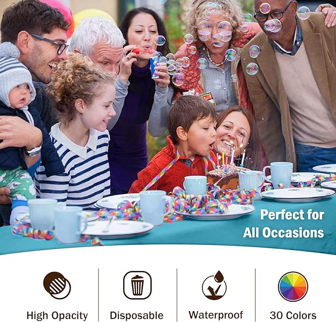 Party Solids 6-Pack Premium Plastic Tablecloth 54in. x 108in. Rectangle Plastic Table Cover - Turquoise