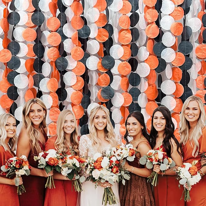 192 Ft Orange Black White Party Decorations Polka Dots Garland Streamer Backdrop for Halloween Fall Autumn Graduation Birthday Baby Shower Wedding Engagement Bachelorette Bridal Shower Party Supplies