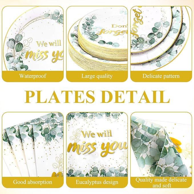 Pickmesh 400 Pcs Sage Green Farewell Party Supplies Include We Will Miss You Disposable Paper Plates Napkins Cups Cutlery for Coworkers Going Away Goodbye Retirement Party Decorations Serve 50