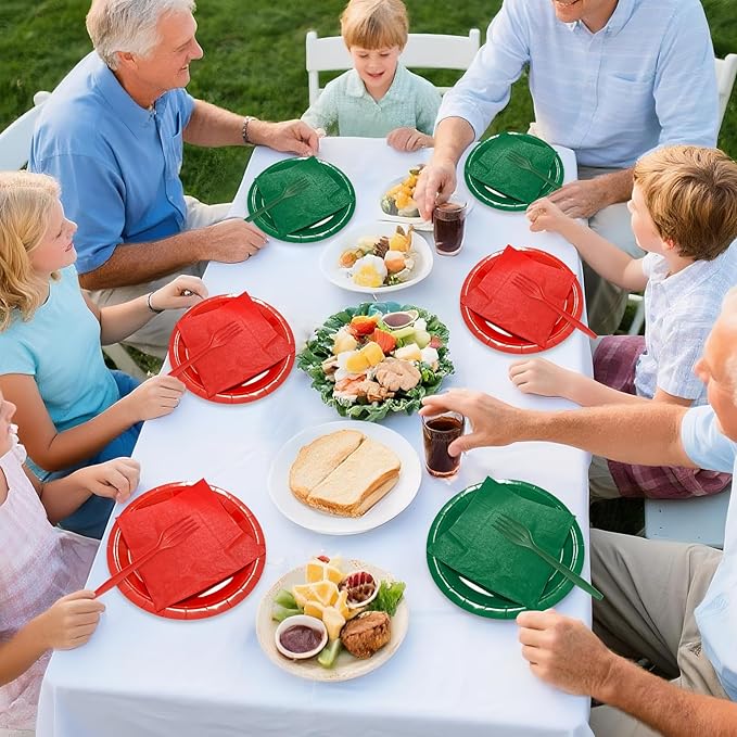 Dark Green Paper Plates 9 Inch Set Disposable Dark Green Birthday Dessert Dinner Plates and Napkins Party Supplies(75 PCS)