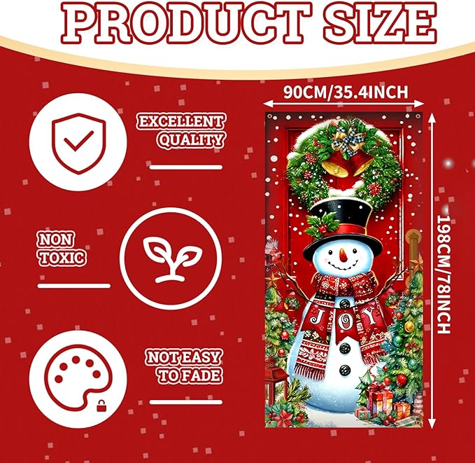 71 x 35 Inch Christmas Snowman Door Cover Banner - Festive Holiday Decorations, Large Front Door Porch Yard Sign Seasonal Backdrop for Wall Indoor Outdoor Xmas Photo Booth Props Winter Party Supplies
