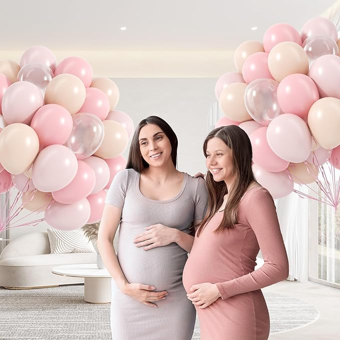 60pcs Light Pink Balloons 12inch with Pastel Pink Nude Clear Balloons for Gender Reveal Baby Shower Birthday Party Decorations