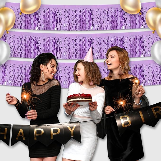 6 Pack 10 Feet Light Purple Wave Foil Fringe Garland Metallic Tinsel Streamers Banner Wall Hanging Curtain Backdrop for Parade Floats, Mother's Day, Easter, Wedding, Birthday Party Decoration