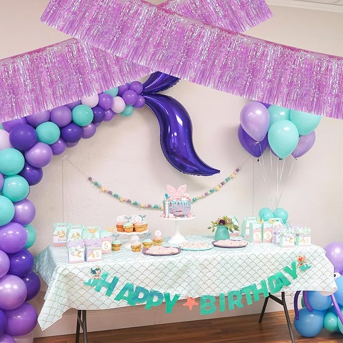 BEISHIDA 3 Packs Metallic Foil Fringe Garland Shining Purple Wall Hanging Tinsel Fringe Banners for Car Floats Bridal Shower Wedding Birthday Easter Graduation Holiday Party Decoration(30 Feet)