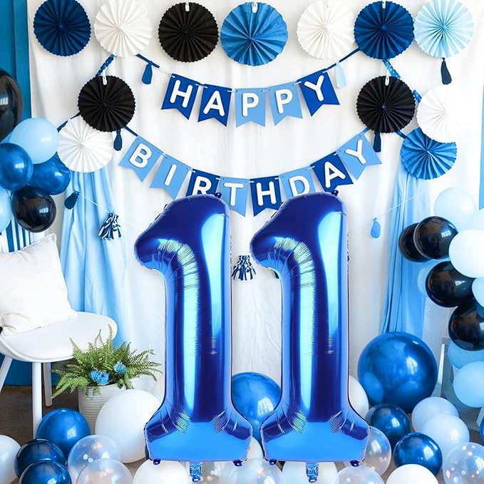 11 Balloon Number Birthday, Giant Navy Blue Number 1 & 1 Helium Foil Balloons for Boys 11th Birthday, Dark Royal Blue 40'' Self Inflating Mylar 11 Balloon for Men Anniversary Party Decoration Supplies