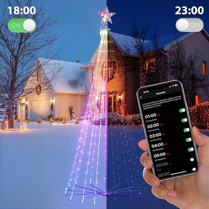 Outdoor Christmas Tree 9ft 478 LEDs Light Smart Spiral Cone Tree App and Remote Control, Music Sync DIY Functionality Perfect for Decor Yard and Parties