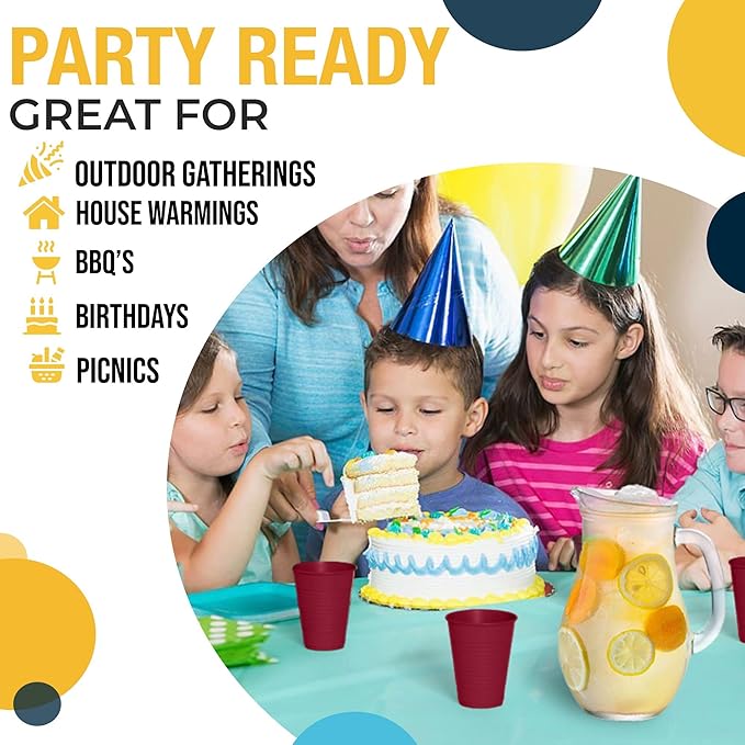 Exquisite Party Solids 12 Oz Burgundy Plastic Cups For Party Supplies 50 Pack | Burgundy Disposable Cups Plastic | Disposable Drinkware For Parties, Events & Everyday