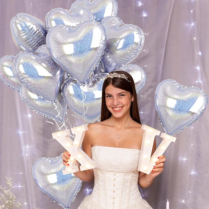 Glitter Silver Foil Heart Balloons, 10PCS Silver Heart Shape Balloons, Valentines Balloons 18inch Love Foil Balloons Helium for Valentines Day, Wedding, Brithday, Baby Shower Party Decorations
