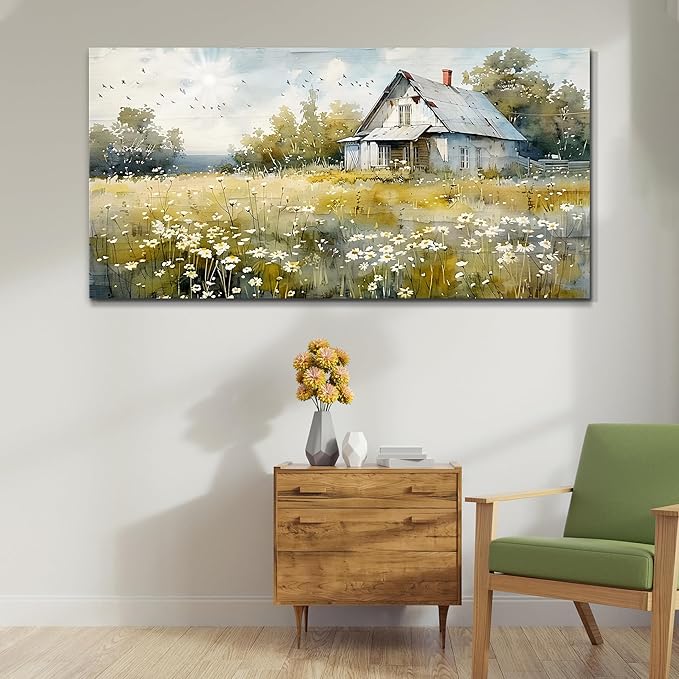 FUHAIHUA Canvas Wall Art For Living Room Large Wall Decor For Office Bedroom Wall Decorations Rural Landscape Paintings Farmhouse Watercolor Pictures Artwork Hotel Aesthetic Home Decor 20x40 In