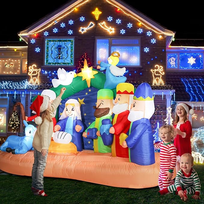 8 FT Christmas Inflatable Decorations Nativity, Outdoor Yard Decorations Built-in Bright LED Light Blow Up Christmas Decorations for Yard, Garden,Lawn Outdoor Holiday Yard Decorations