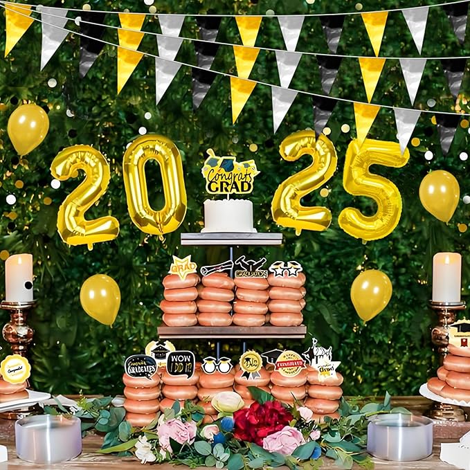 32.8FT Black Gold Silver Glitter Triangle Pennant Banner Flag Metallic Bunting Fabric Garland for Christmas Wall Hanging,Graduation, New Years Decorations,Father' Da Decorations Party Decor