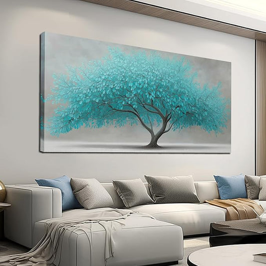 Tree of Life Wall Art for Living Room Bedroom Teal Blue Nature Print Picture Painting Large Framed Wall Decor for Bathroom Office Modern Home Botanical Landscape Wall Decorations Artwork Size 30x60 Ready to Hang