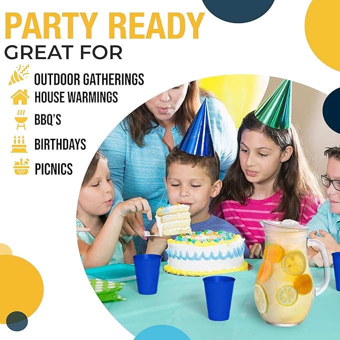 Exquisite Party Solids 12 Oz Blue Plastic Cups For Party Supplies 50 Pack | Blue Disposable Cups Plastic | Disposable Drinkware For Parties, Events & Everyday