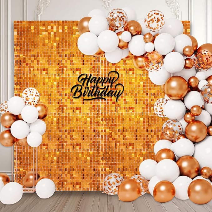36 PCS Orange Shimmer Wall Backdrop, Square Sequin Photo Backdrops Panel, Glitter Wall Background for Birthdays, Weddings, Halloween, Engagements, Disco Bachelorette Party Decoration (6FTx6FT)