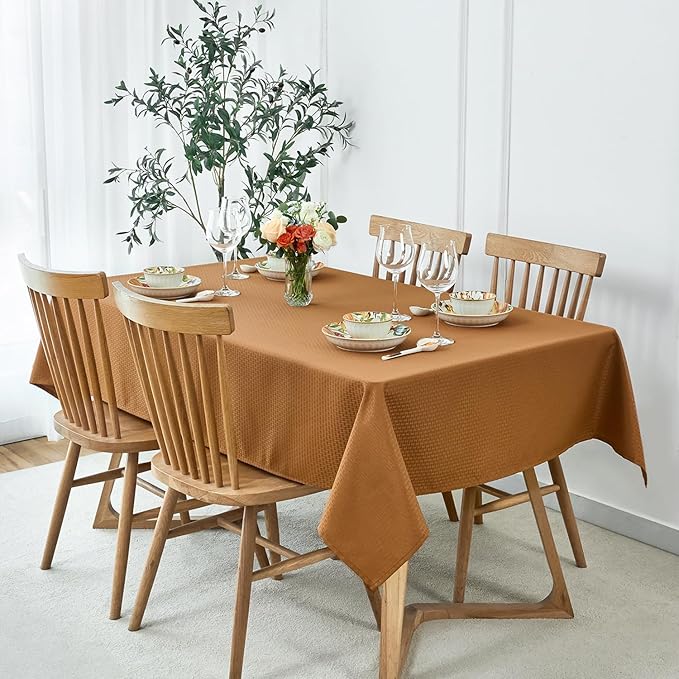 maxmill Weaved Texture Design Harvest Tablecloth Water Resistant Wrinkle Free Spill-Proof Soft Table Cloth for Fall Harvest Thanksgiving Parties Dinner Decoration, Rectangle 70 x 120 Inch Amber