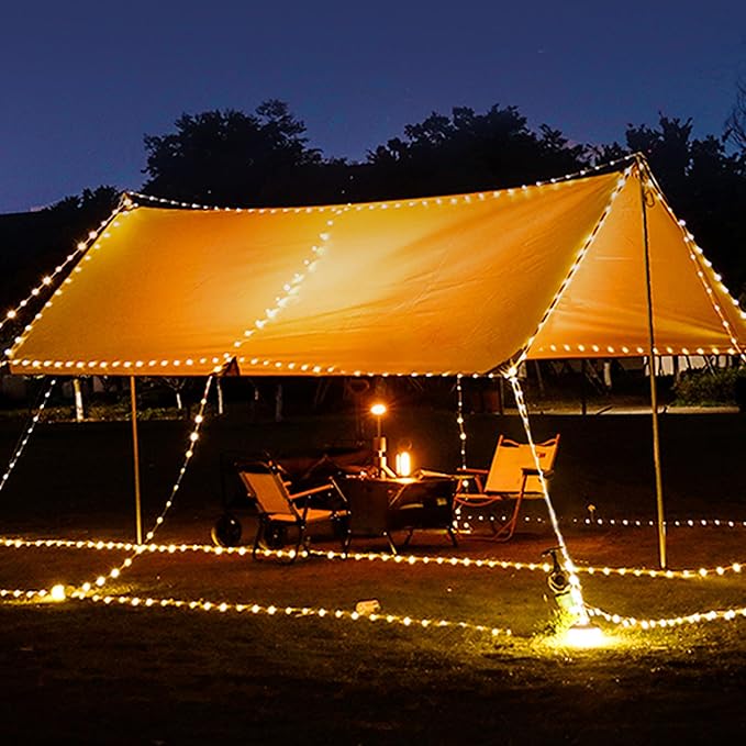 EverBrite Camping String Lights Rechargeable LED Camping Lamp, 29.5FT Outdoor Tent Lights 8 Lighting Modes, USB Charging RGB Modes Hanging Light for Awning Tent/Garden/Party/Christmas Festival Decor