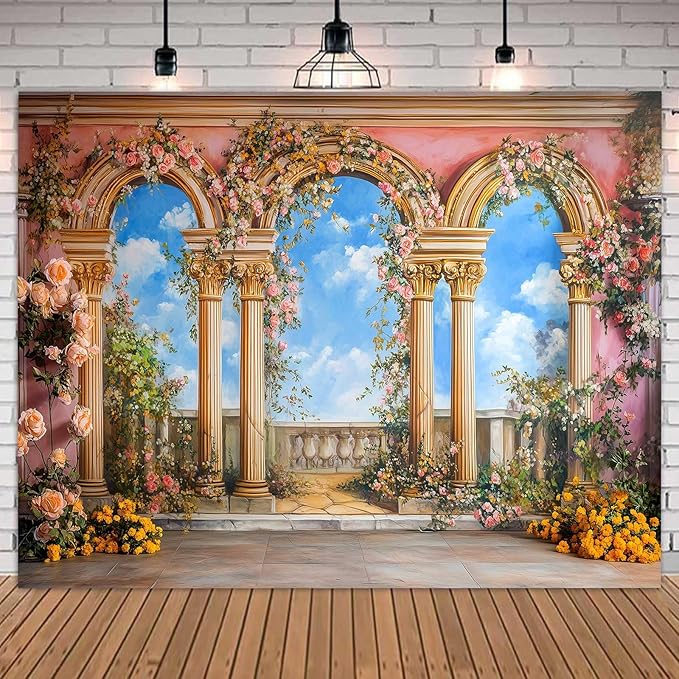 Rose Flower Backdrop Fine Art Floral Backdrop Palace Hall Backdrops for Prom Birthday Bridal Shower Portrait Engagement Background Studio YUNB229