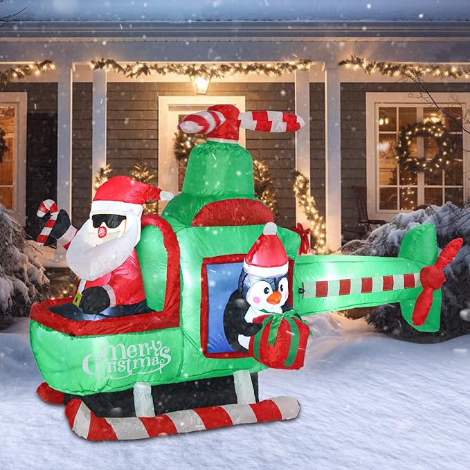 Taman 6 FT Christmas Inflatable Decorations, Santa Claus in a Helicopter with Rotating Propeller Built-in Bright LED Light Blow Up for Yard, Garden,Lawn Outdoor Holiday Yard Decorations