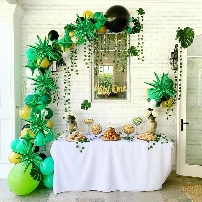 Green Star Balloons,6Pcs 22Inch Explosion Star Balloons and 10Pcs 10Inch Four Angle Balloon Kit for Witch Halloween Birthday Anniversary Disco Party Decorations