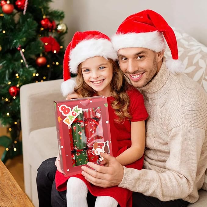 8 Pack Christmas Party Favor Non-Snap Red Green Christmas Party Table Favor with Party Hats Joke Little Gifts Inside for Kids Adults, Holiday Party Favor Xmas Dinner Traditions Supplies