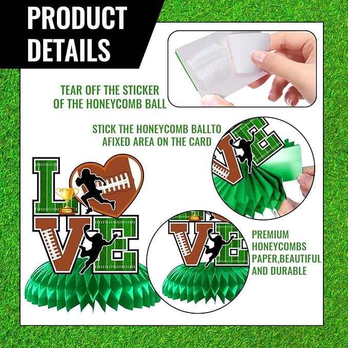 12Pcs Football Party Decorations Football Honeycomb Centerpieces Football Table Centerpiece Supplies for Football Birthday Party Tailgate Game Day Party Decorations Supplies