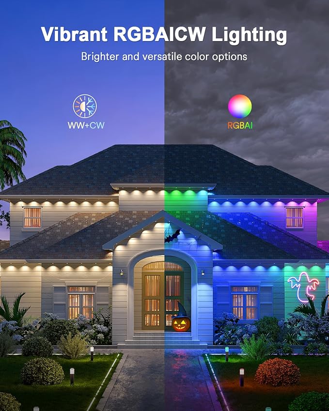 Lumary Permanent Outdoor Lights Max, 105ft with 80 LED Eave Lights 4800LM, RGBAICW Smart Outdoor Lighting IP67 Waterproof, Scene Modes for Daily and Accent Lighting, Works with Alexa/Google Assistant