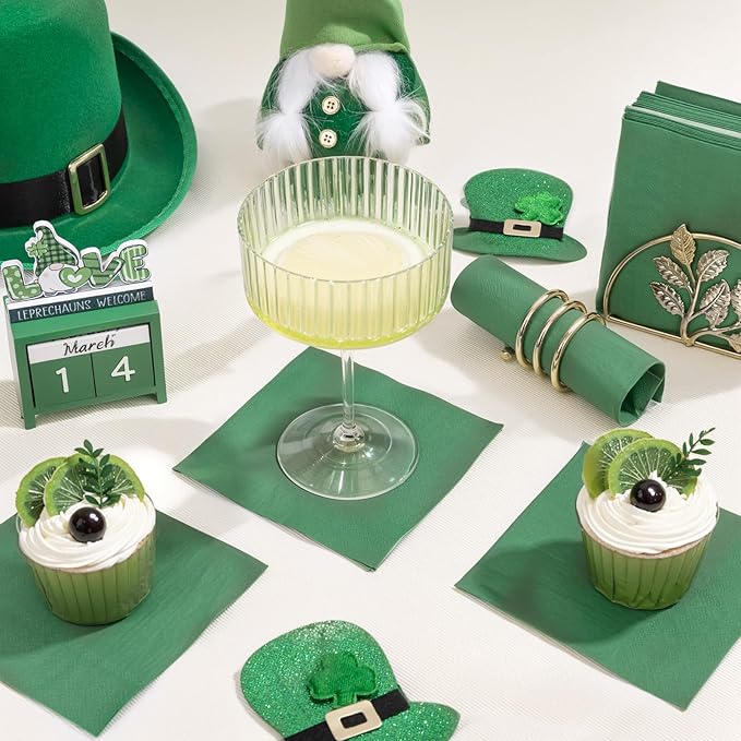 FLOWERCAT 100-Count 2-Ply Dark Green Napkins - Green Napkins Disposable Premium Quality - 5" x 5" Green Paper Napkins for Easter Party & St. Patrick's Day,Bar,Weddings,Birthday