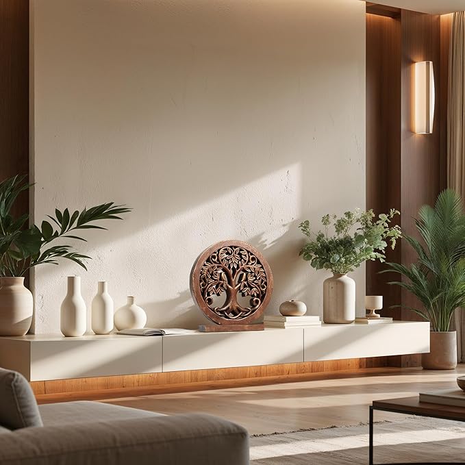 Decozen Solid Wood Tree of Life Sculpture - Christmas Decor, Home Decor, Living Room, Boho, Coffee Table, Centerpiece Table Decorations, Mantle, Dining Table Centerpiece, Bathroom Shelf, Farmhouse