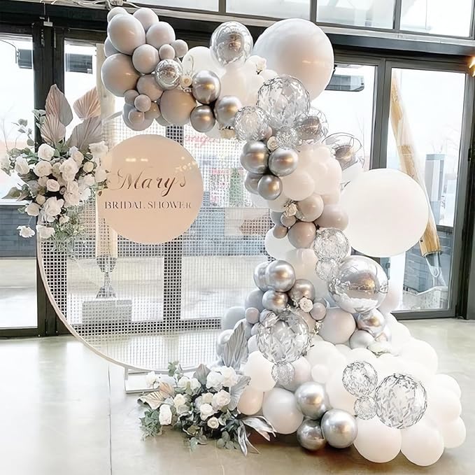 White and Silver Balloons, Metallic Silver and White Balloons Pearl White Silver Party Balloons Silver Confetti Balloons Chrome Latex Balloons for Kids Adults Birthday Wedding Baby Shower Graduation
