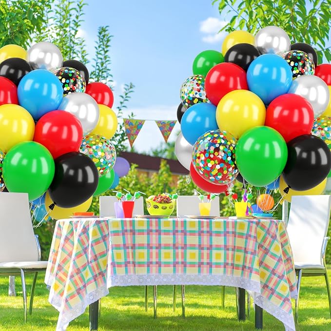 Red Yellow Blue Green Balloon, 50PCS 12Inch Multicolor Balloons with Black Red Blue Yellow Green Silver Ballons and Colorful Confetti Ballon for Birthday,Game Themed Party Supplies