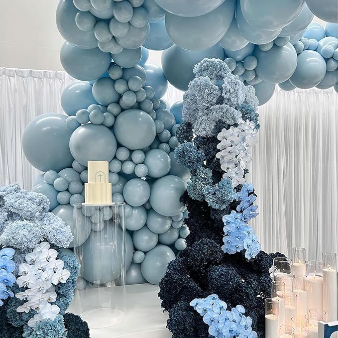 Blue Balloons, 12 Inch 30 Pcs Pale Aqua Blue Balloon Muted Dusty Blue Latex Balloons Matte Retro Powder Light Blue Helium Balloons for Birthday Boho Baby Shower Bachelorette Party Decorations