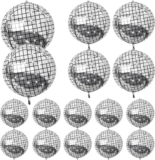 16PCS Disco Ball Balloons, 32in 22in 10in Large 4D Metallic Silver Disco Balloons Foil Balloon for 70s 80s 90s Discos Party Birthday Baby Shower Graduation Party Decorations