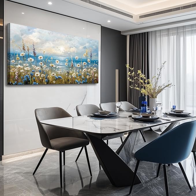 Large Wall Decor for Living Room Canvas Wall Art for Office Modern Wall Decorations for Bedroom White Flower Landscape Paintings Farmhouse Pictures Artwork Room Home Decor 48x24