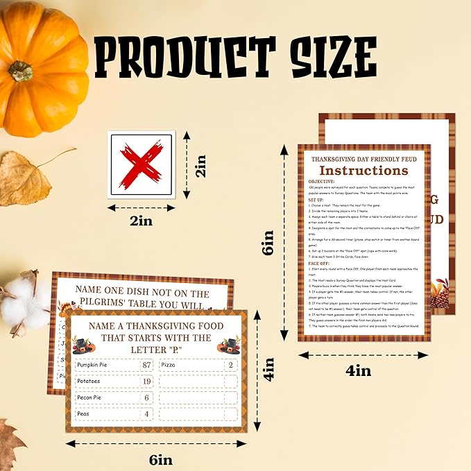 Thanksgiving Party Games for Adults, Thanksgiving Friendly Feud Game, Fall Holiday Party Games, Family Game Night Supplies, Autumn Fun Feud Trivia Quiz for Family Friends, 05