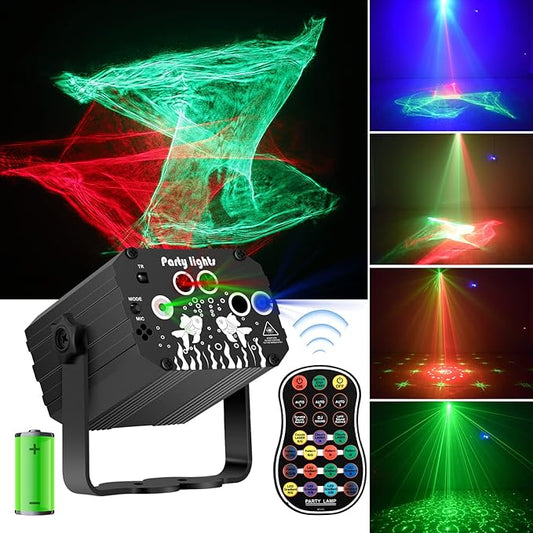 DJ Disco Party Lights Battery Powered - Northern Laser Light Effect RGB Led Sound Activated Strobe Lighting with Remote Control for Indoor Birthday Halloween Karaoke Club KTV