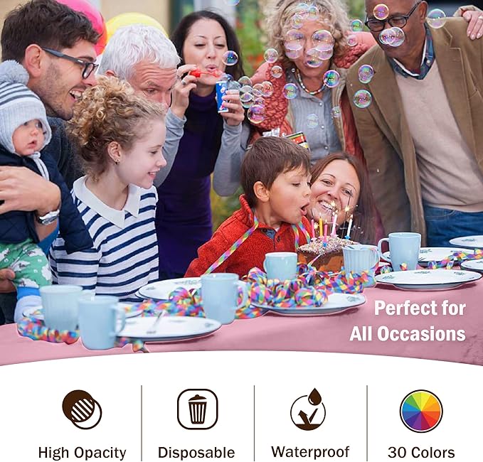 Party Solids 6-Pack Premium Plastic Tablecloth 54in. x 108in. Rectangle Plastic Table Cover - Pink