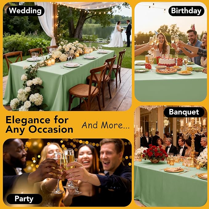 10-Pack Sage Green Tablecloths for Rectangle Tables, 60 x 102 Inches, Stain-Resistant Polyester Fabric for 6 Foot Tables - Washable Table Covers for Weddings, Birthday Parties, Events