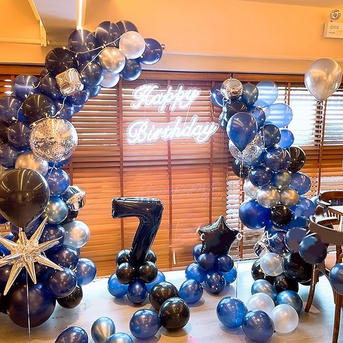 60 Pcs Blue and Silver Balloons, Navy Royal Blue Silver Party Balloons with Metallic Confetti Helium Latex Balloons for Birthday Baby Showers Fathers Day 2025 Graduation Decoration